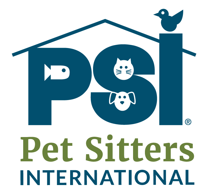 Pet Sitters International logo featuring stylized dog, cat, fish, and bird icons beneath a house roof.